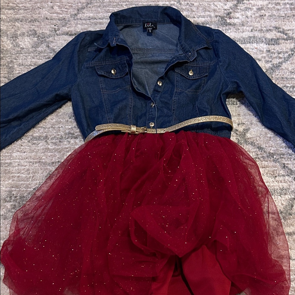 Kids Denim and Red Tulle Jacket by [Brand]